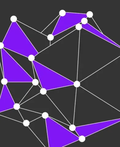 Векторная сетка из точек и фиолетовых треугольников